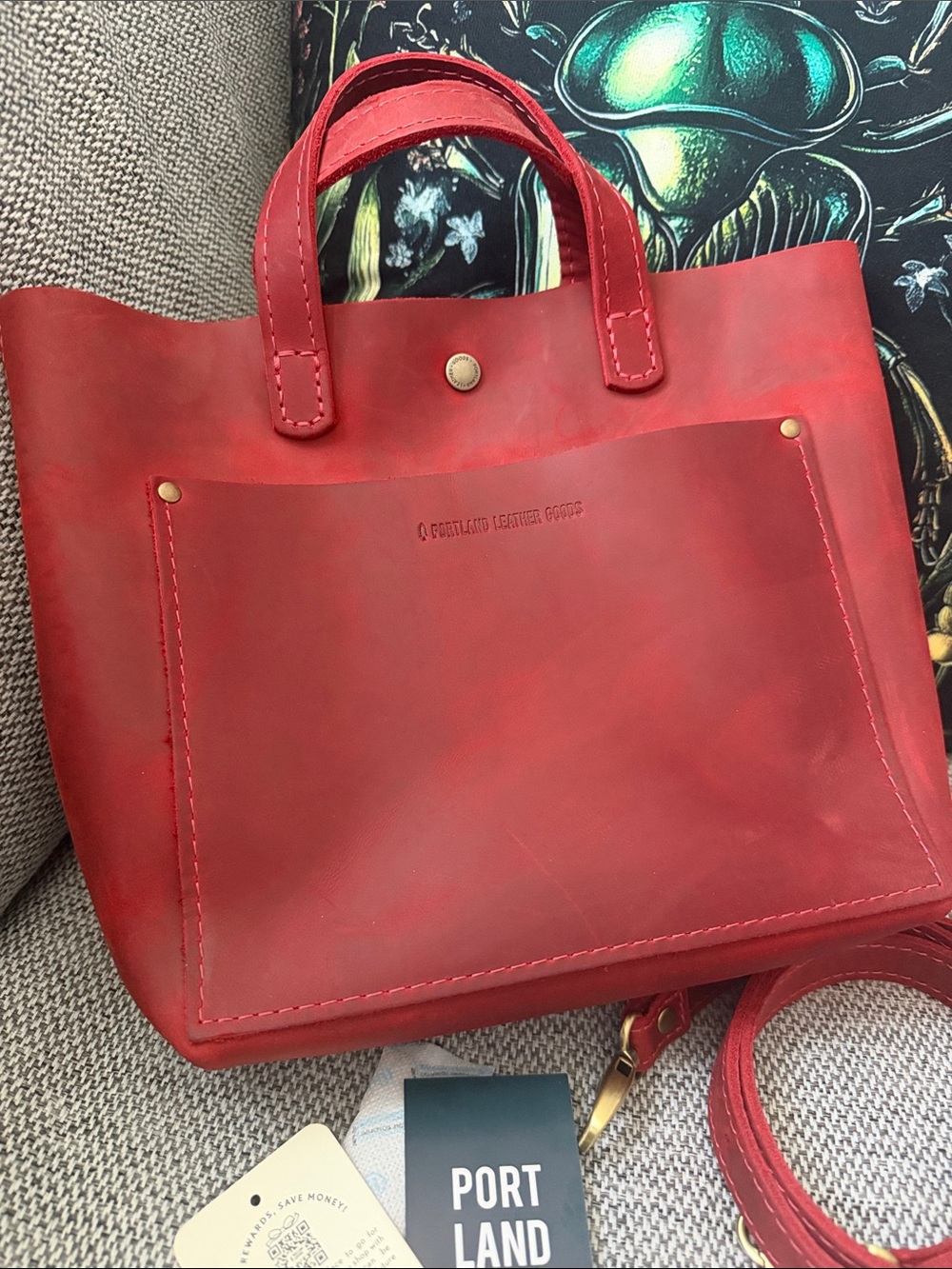 Portland Leather Red Leather Mini Tote  with Removable Crossbody Strap Phoenix - Picture 3 of 11